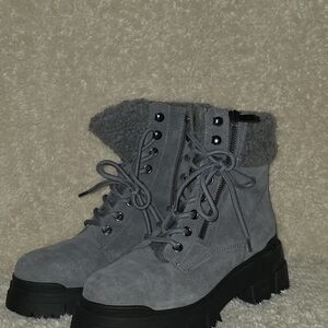 Marc Fisher Gray Combat Boots with Black Soles